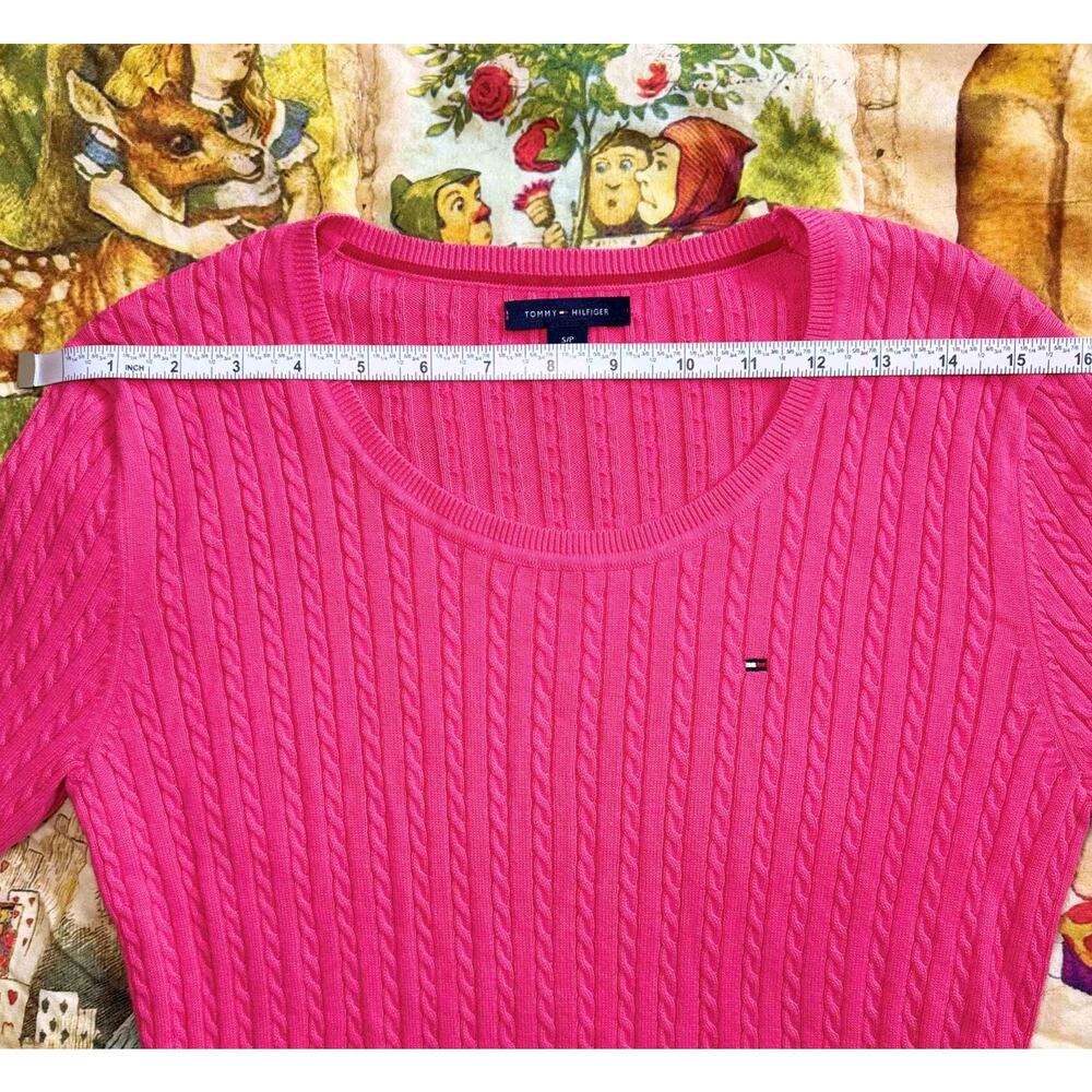 Lot of 3 Tommy Hilfiger Womens Cable Knit Sweaters Small Pink Blue Crew V-neck - Picture 7 of 13